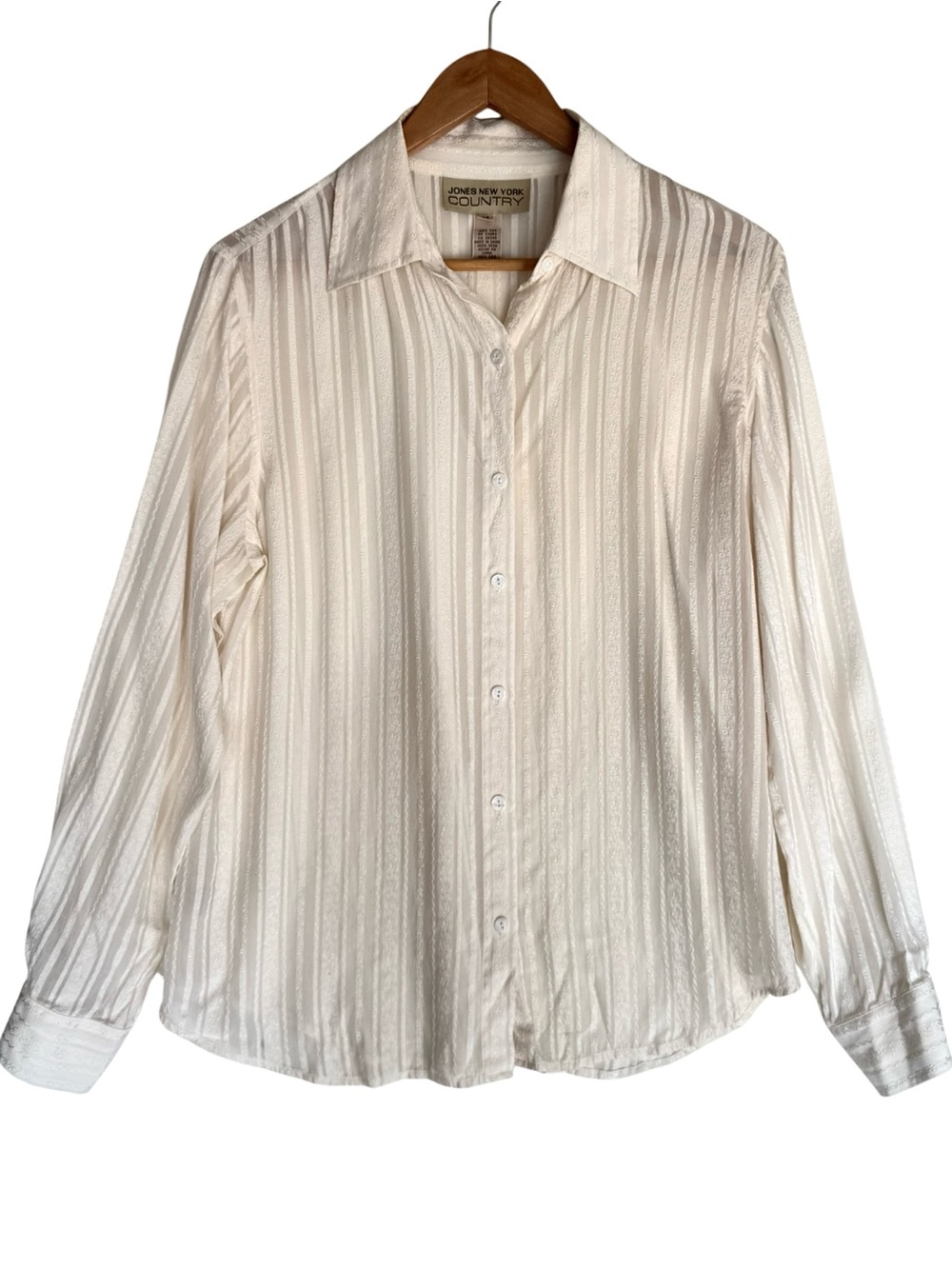 Jone New York Country vintage silk button down top Cream Size 14